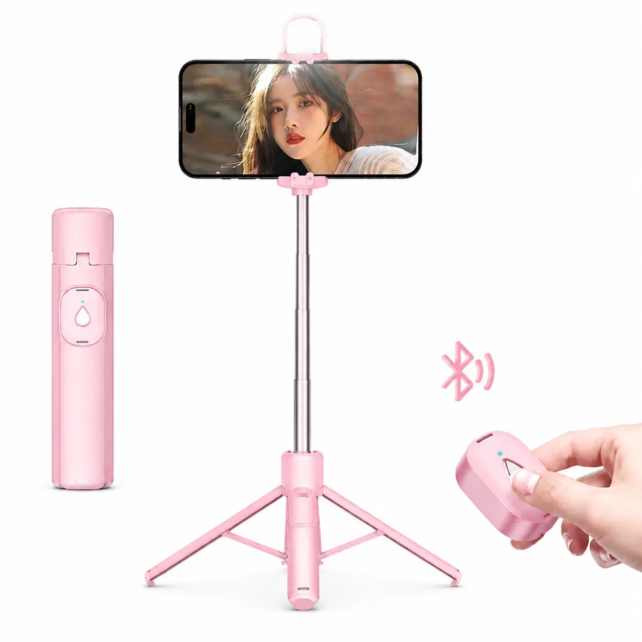 Upgrated 4-in-1 Multi-function Selfie Stick with Wireless Remote, Upgraded Stable Four-legged Tripod Stand,Transforms into Mini Tripod/Camera Grip/Handheld Stabilizer/Phone Stand, Travel-Friendly Video graphy Equipment for Selfie/ Live Stream/ Video