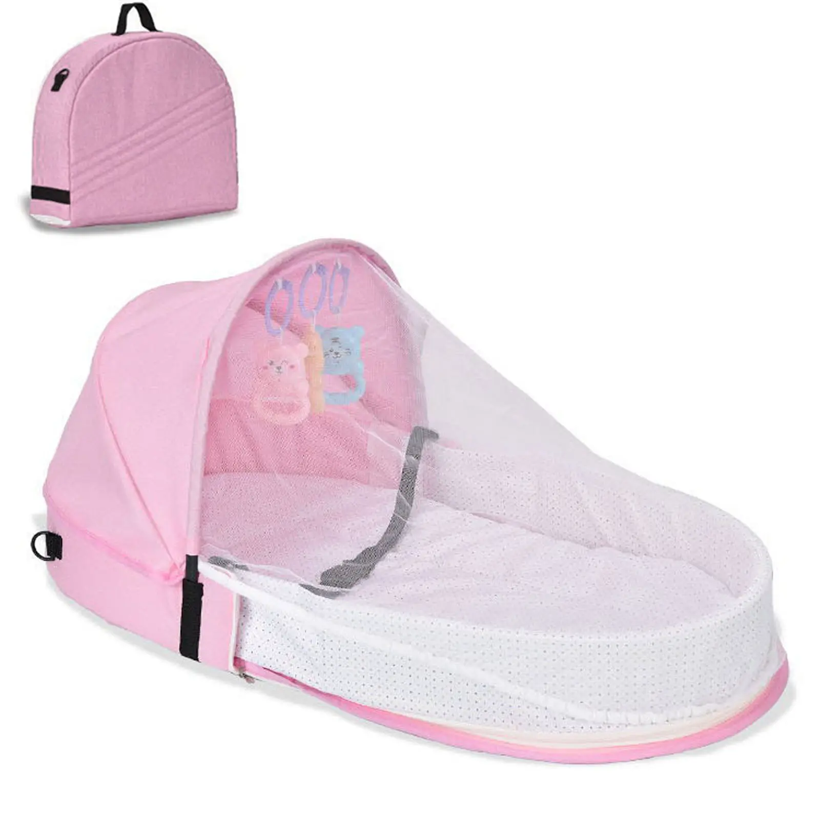 Portable Baby Crib, Foldable Mommy Bag Diaper Bag with Mosquito Net and Toy Baby Lounger mattress