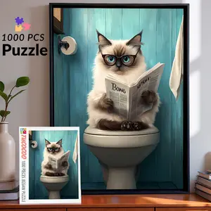 Tucocoo Funny Cat Reading Newspaper 1000 Pieces Jigsaw Puzzle, Humorous Animal Art for Adults, Relaxing Brain Challenge and Family Fun, Perfect Gift and Wall Decor, Size 27.5x20inch(70x50cm)