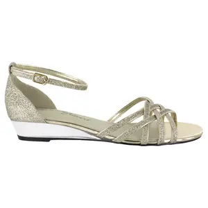 Easy Street Womens Tarrah Glitter Ankle Strap  Dress Sandals Low Heel 1-2" - Gold