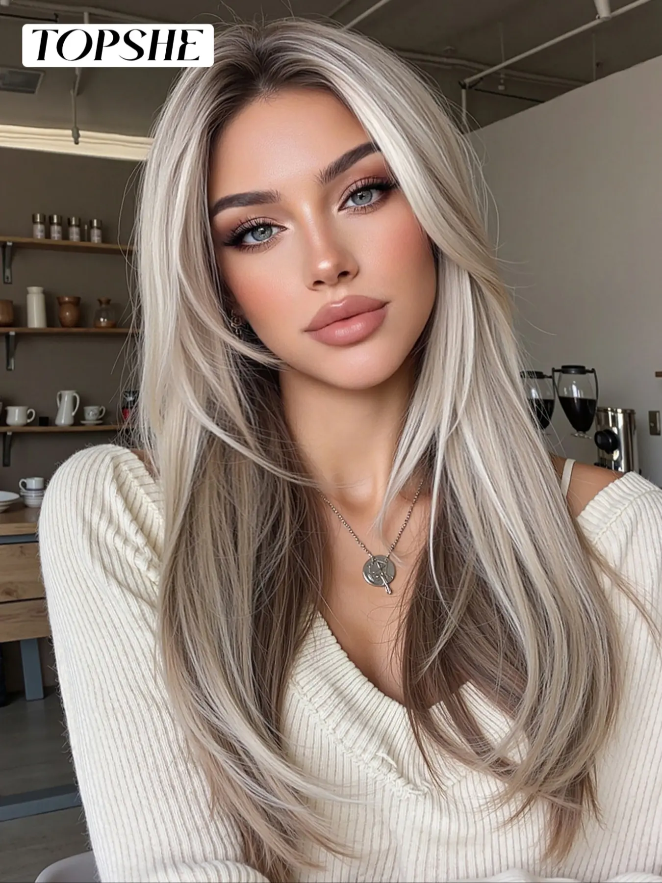 Topshe 13x6 Glueless Lace Front Wig, Silver and Gold Mixed Dyed Straight Lace Wig, Natural Realistic Middle Part Full Wig, Daily Commute & Hot Girl Style, Glueless Straight Wigs, No Glue Wig, Hair Glueless Wigs
