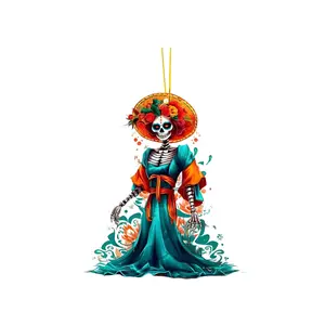 Halloween Hanging Ornaments Female Sugar Skull Car Rearview Mirror Charms 2D Day of the Dead Decorations