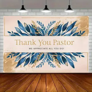 Modern Farmhouse Flower Design Pastor Thank You Large Banner - 1pc Amber Glow Polyester Backdrop, Party Decoration Supplies with "Thank You Pastor" & "We Appreciate All You Do!" Text, Ideal for Church, Birthday Decor