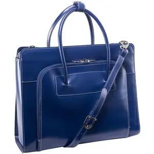 212 MAIN Mcklein USA Lake Forest W Series Ladies' Contoured Tubular Italian Leather Briefcase - Business Bag, Removable Sleeve Leather Satchel - Navy