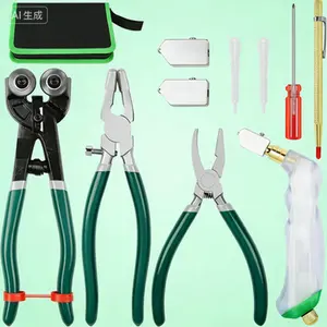 Professional Glass Cutting Kit with 10-Piece Tool Set, Heavy Duty Tile Nippers and Running Pliers, Curved Jaw Grozer for Stained Glass, Mosaics, Fusing, and Glass Breaking Projects, Reusable and Durable