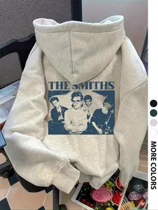 Women's Loose-Fit Hooded Long Sleeve Sweatshirt, Smith Print Design, Thick Knitted Fabric, Casual Street Style, Fall & Winter Women's Clothing
