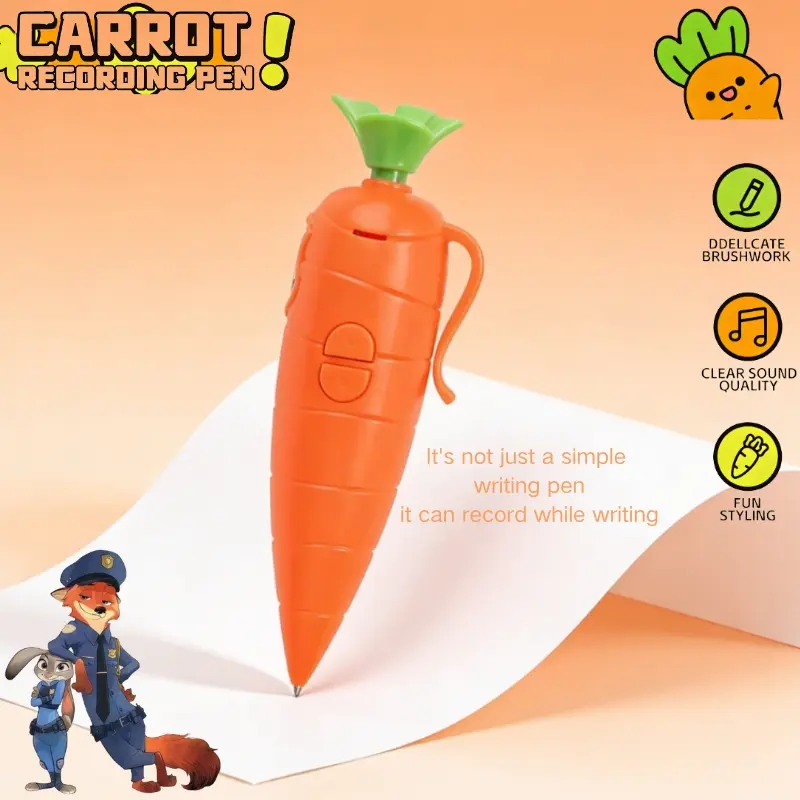 Zootopia Carrot Recorder Pen | Judy Hopps Cosplay Prop | 60s Recording | 2-in-1 Writing Pen for Students | Fun Styling | Sound Quality