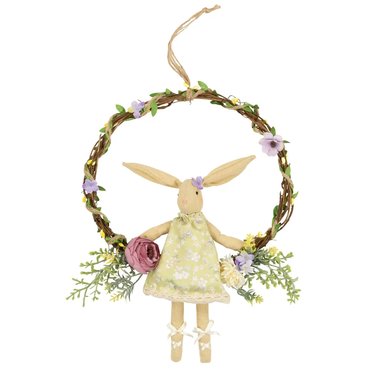 Northlight 35737324 10 in. Girl Bunny Artificial Floral Easter Wreath, Green