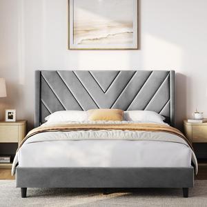 【Father's Day Gift】Yaheetech Upholstered Bed Frame Full/Queen with Wooden Slat Support, No Box Spring Needed, Durable Construction, Easy Assembly Diamond Tufted Headboard