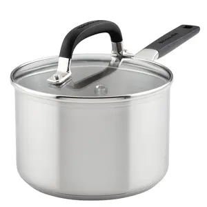 KitchenAid Stainless Steel Induction Saucepan with Measuring Marks and Lid, 2 Quart, Brushed Stainless Steel