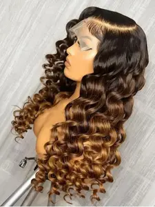 26-Inch Soft Ombre Blonde Deep Wave Curly Wig, 180 Density, 13x4x1 Lace Front, Pre-Trimmed Realistic Hair, Suitable for Women Daily Wear, Deep Wavy Curly