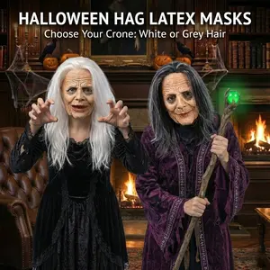 Realistic Long-haired Old Lady Latex Masks Rave Party Horror Witch Mask Halloween Lifelike Granny Cosplay Costume Props