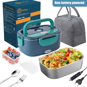 Nifogo Portable Electric Lunch Box Food Warmer 1.5L/1.8L/2.5L/3.5L 110V/12V/24V Leakproof with Detachable Compartments & Tableware for Car Home
