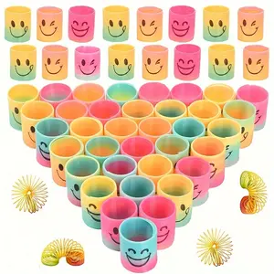 24pcs Colorful Plastic Coil Spring Toys, Happy Face Rainbow Designs, Perfect for Birthday Parties, Halloween & Christmas Gifts