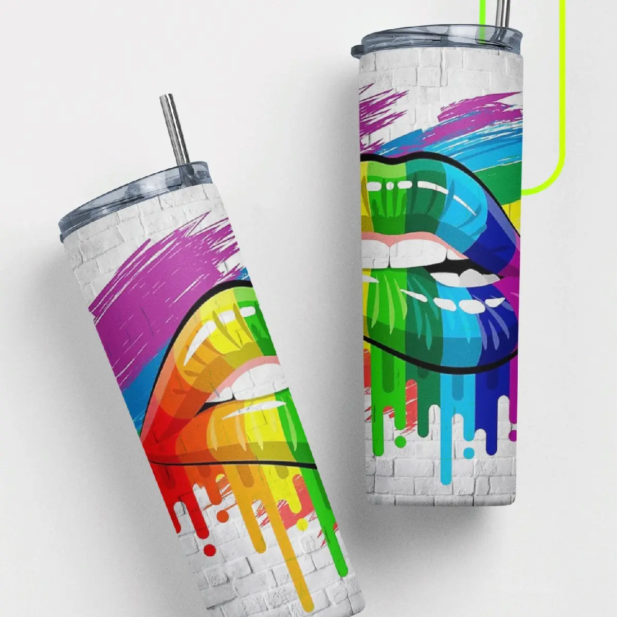 Colorful Rainbow Tumblers - 20oz - with lid & 2 straws