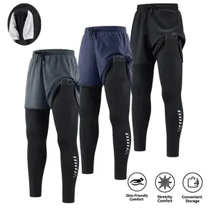 Men's 2-in-1 Gym Workout Pants, Quick Dry Breathable Elastic Waist Running Leggings with Built-in Phone Pocket & Towel Loop, Compression Athletic Trousers for Outdoor Sports & All Seasons tapered sweatpants