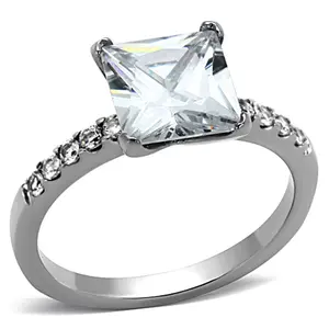 8x8mm Princess Cut Clear CZ Stainless Steel Engagement Ring