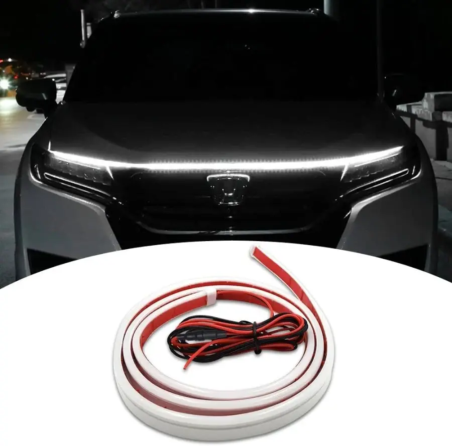 71 inch Car Hood led strip, white exterior dynamic car led hood light, flexible & waterproof, universal exterior daytime running light strip with Fuse Protection for cars, SUVs, trucks, Cool car lights