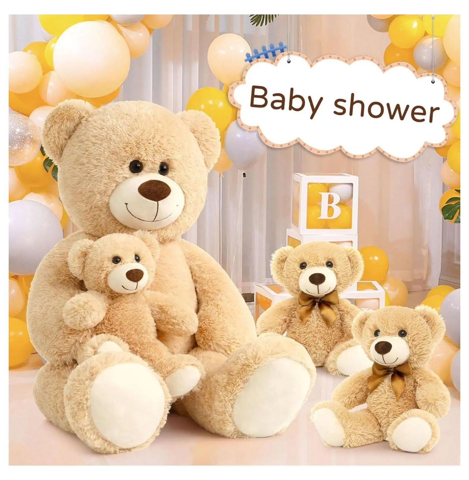 Giant Teddy Bear with Babies, 39 Inch Plush Bear - Brown Mommy Bear & 3 Cubs - Baby Shower Gift, Nursery Decor, Soft Stuffed Animal Mom With 3 Baby