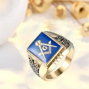 Men's Stainless Steel Vintage Hip-Hop Statement Ring - European-American Retro Blue Dripping AG Accent Design, Fashion Jewelry Accessory for Party, Daily Street Style