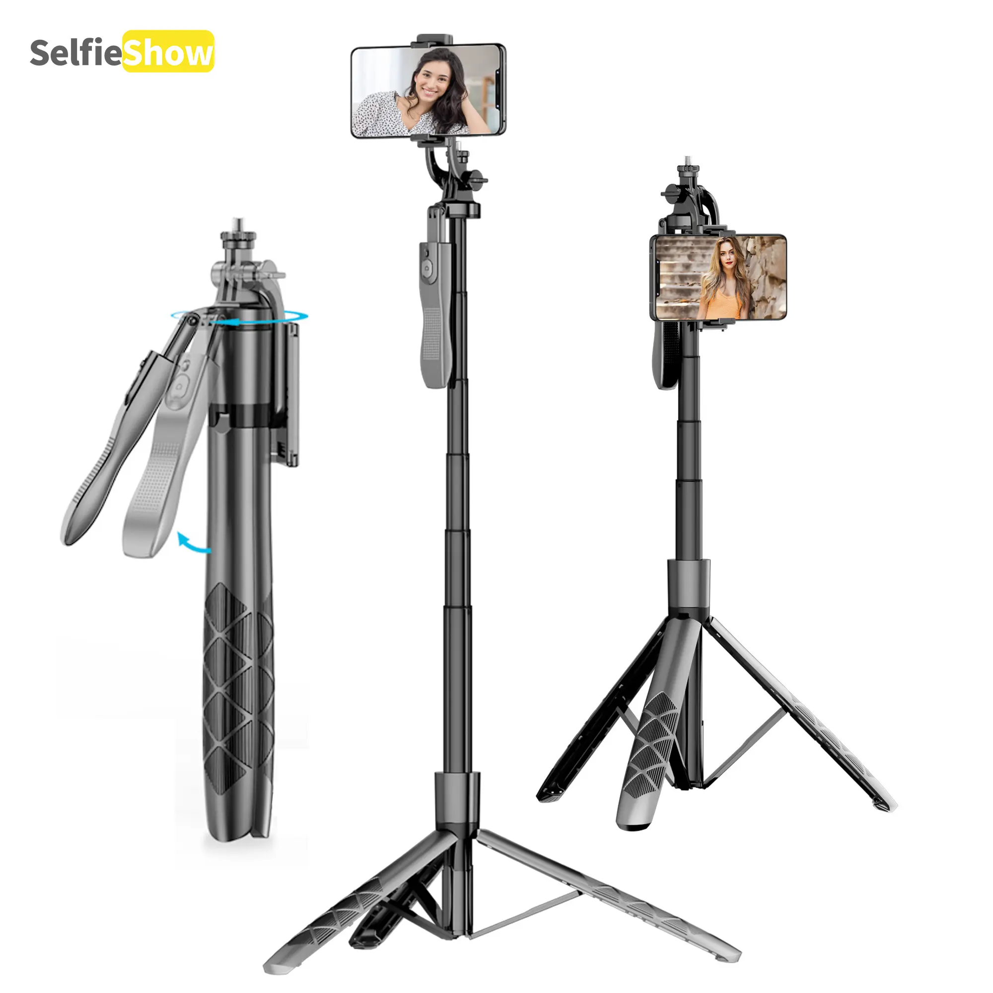 62" Aluminum Selfie Stick Tripod, 360° Rotating Handle, Stable Camera & Phone Stand with 1/4 Mount for Live Streaming, Overhead Video, Photography, Vlog & Content Creators