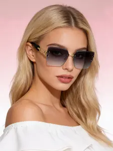 1pc Luxury Square Fashion Women's Glasses, Trendy Square Sunglasses, Ultra Large Gradient Lenses, Metal Chain Ear Frames, Perfect for Summer Beach Parties