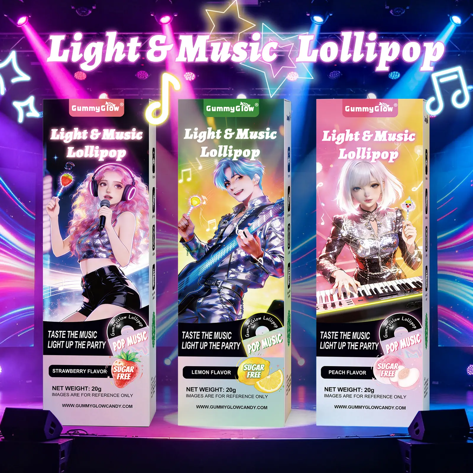 Colorful Light Music Lollipop | Music + Light Dual Modes | Bone Conduction Technology | Halal Certified | Sugar Free | Strawberry / Peach / Lemon 3 Fruit Flavors | Strawberry / Clown / Shell 3 Shapes | Glowing Lollipop #tiktokshopsummersale