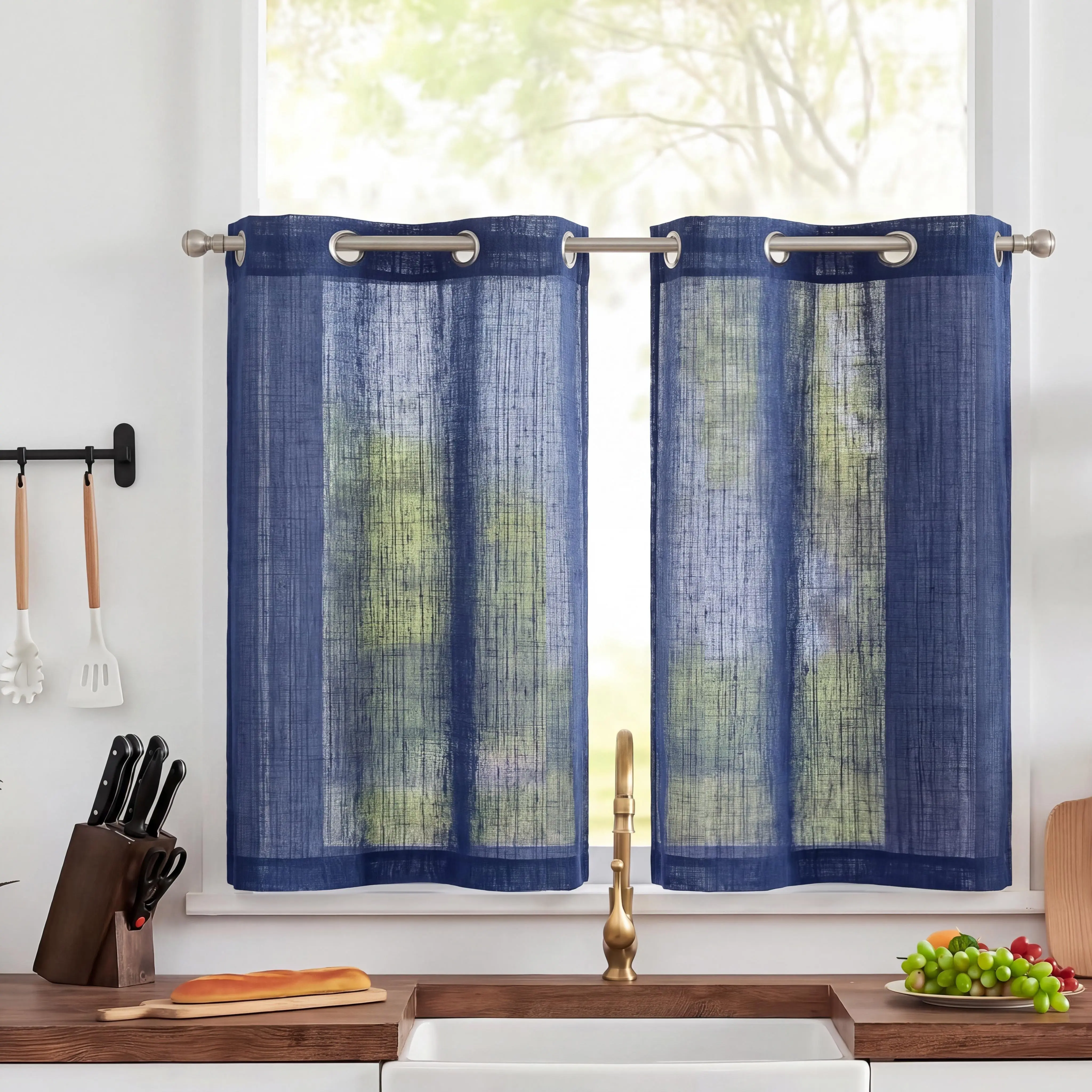4 Pcs 26x36 in Solid Color Grommet Top Window Hanging Curtain Panels - Soft Bamboo Gauze Yarn Flat Weave Fabric, Breathable, Fade-Resistant, Vintage Retro, Grommet Top for Quick Hang, Non-Customised, Hand-Wash Only for Bedroom/Kitchen