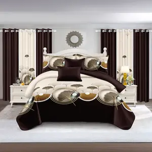 9 Piece Bedspread Set with Curtains and Pillowcases Soft Bamboo Feather Bedding Duvet Cover for Farmhouse Bedroom Dorm Room Home Decor Queen King Full Size Botanical Pattern Durable Elegant Fall valentine's day Cozy Comfort Glam Style