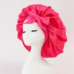 New Satin Sleeping Cap For Women Solid Wide Band Stretch Head Tie Silky Bonnet Edge Wrap Nightcap Hair Care Shower Head Cover
