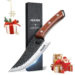 【February Faves】Huusk Hand Forged Viking Kitchen Knife – Japanese High Carbon Steel Full Tang Boning & Slicing Knife with Ergonomic Wooden Handle, Small Chef Knife for Meat, Trimming, BBQ & Outdoor Cooking Holiday Xmas Gift for Men