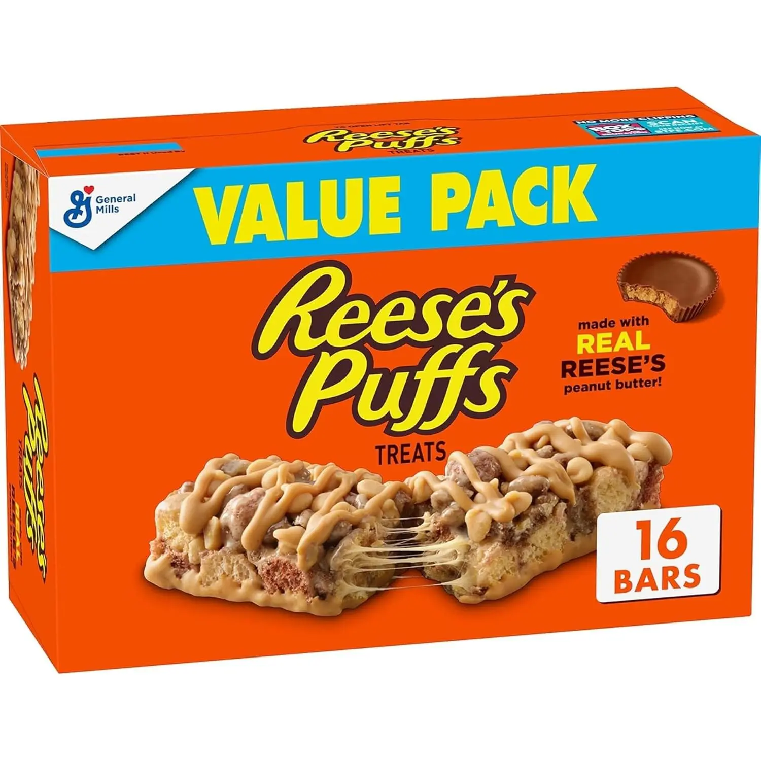 Reese's Puffs Peanut Butter & Cocoa Cereal Bars, Value Pack, 16 ct, 13.6 oz | Individually Wrapped, Made with Real Peanut Butter & Cocoa, Good Source of Calcium, Perfect Treat On-The-Go