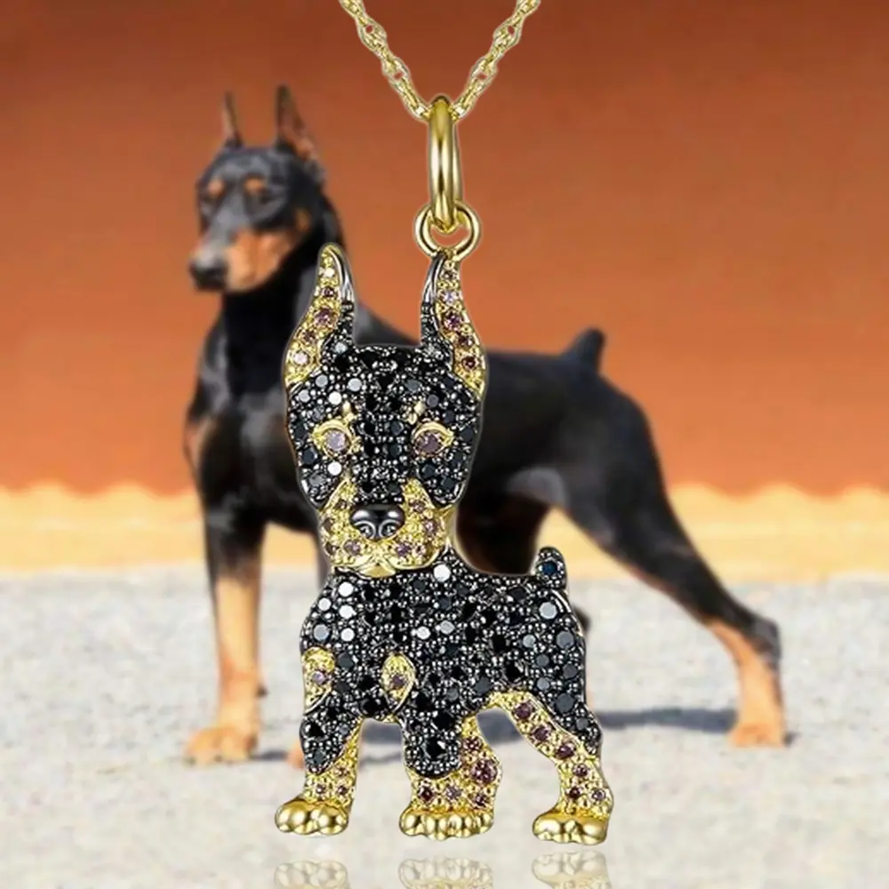 Doberman Pendant Necklace in Handcrafted Alloy with Sparkling Cubic Zirconia, a Unique Gift for Men and Women Pet Lovers, Unique Gifts For Man, Statement Necklace, Unisex, Animal, Casual, Daily, Geometric, Short
