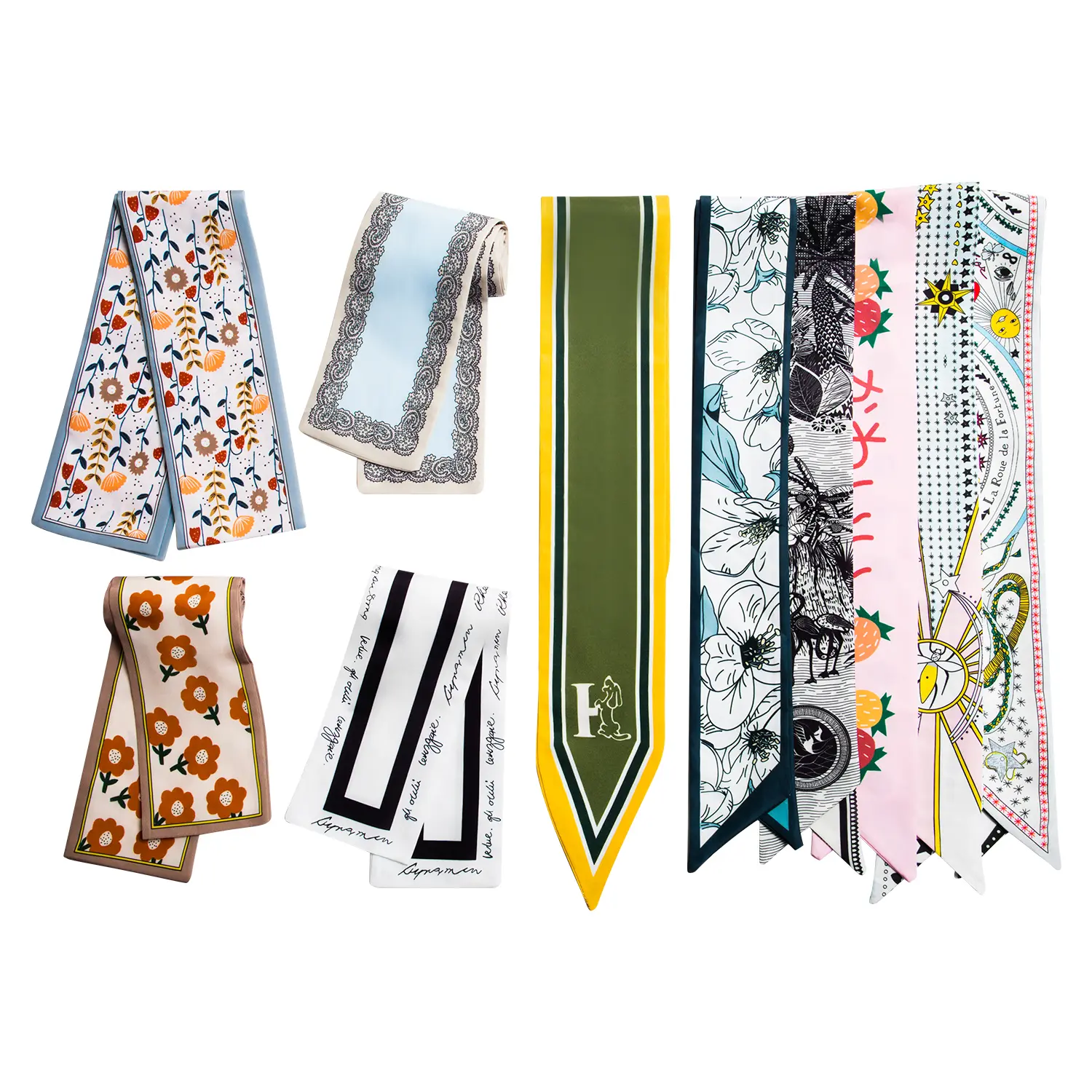 10 pieces fashion hair ribbon scarf set, small scarves short scarves, fashion ribbon scarf for hair skinny scarves handbag handle scarf, purse scarf for women