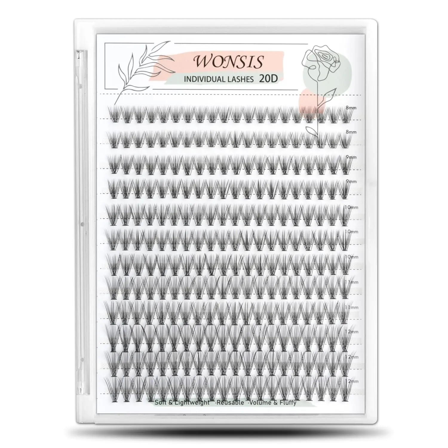 Clusters, Individual Lashes, 240 Pcs 20D Individual Lash Extensions, Volume Soft Lightweight Reusable DIY Eyelash Extensions, Thickness 0.07mm C Curl False Eyelashes 8/9/10/11/12mm