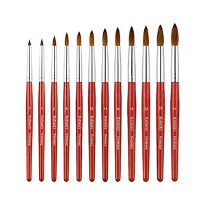 Kolinsky Acrylic Nail Brush Pure Kolinsky Hair Acrylic Red Wood Handle with Sturdy Alloy Tube Round Shaped Professional Nail Brushes Manicure Tool Salon DIY Nail Care Nail Art
