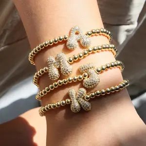 Springtok Y2K zircon big balloon bubble 26 letters elastic rope beaded bracelet men and women daily stacking jewelry gift