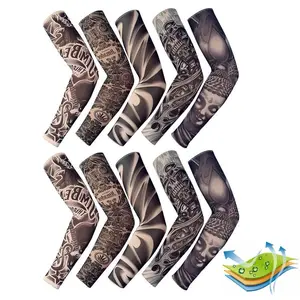 Summer Cooling Tattoo Art Arm Sleeves Cover 5/10PCS Sport Outdoor Activities Set for Men Women UV Sun Protection Cooling Design Polyester Material