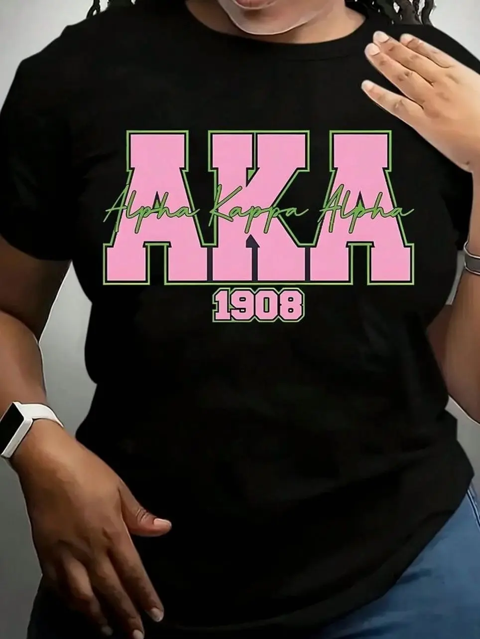 AKA Sorority Crew Neck Tee, Pink & Green T-Shirt, Women's AKA Sorority, Pretty Cute Aka Tee T-Shirt