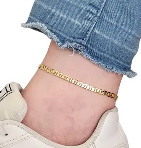 BA Unique Fashion Gold Electroplated 3.8mm 9", 10" Mariner Chain Ankle Bracelet - 14K Gold Electroplated, Durable Design, Casual Accessory