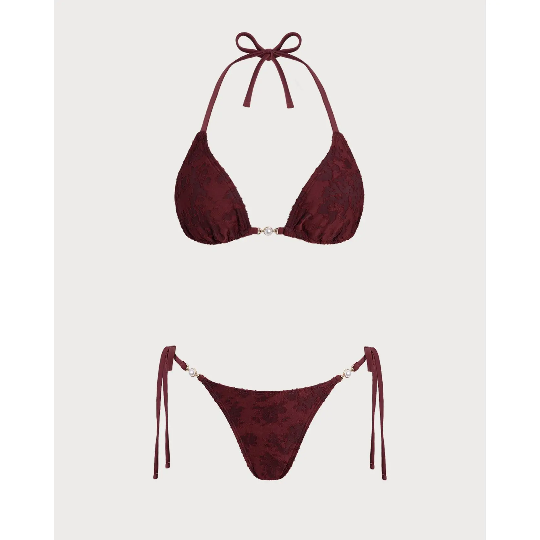 Brick Red Halter Textured Bikini Set