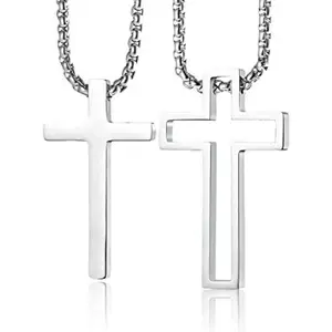 Matching Cross Necklaces Set for Couples Best Friends BFF Bestie Twins Minimalist Stainless Steel Hollow Cross Pendant 24 & 20 Inch Chains Ideal for Valentine's Day Couple Intimacy Romantic  Christmas Gifts For Sibling Bf And Gf Boyfriend Girlfriend summe