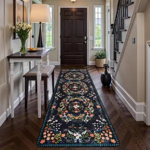Vintage Floral Runner Rug, Non-Slip Washable Low Pile Carpet, Casual Style for Home Hallway Kitchen Living Room Decor