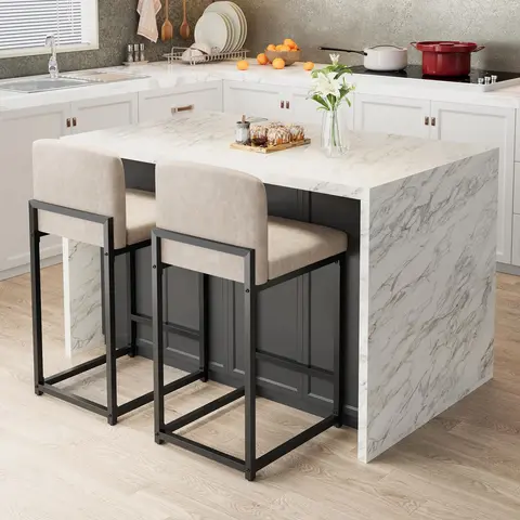 GARVEE Set of 2 Counter Height Bar Stools – 24.8" PU Leather with Back – Modern Upholstered Island Chairs with Metal Legs – Perfect for Kitchen Island, Bar or Counter! 2