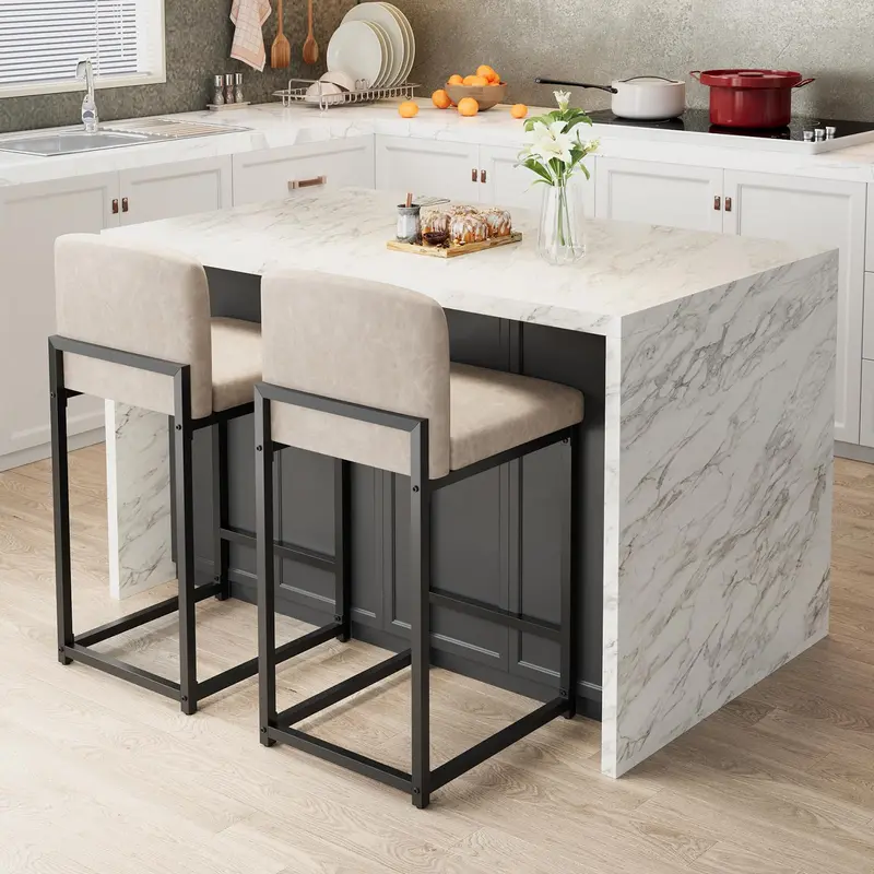 GARVEE Set of 2 Counter Height Bar Stools – 24.8" PU Leather with Back – Modern Upholstered Island Chairs with Metal Legs – Perfect for Kitchen Island, Bar or Counter! 2