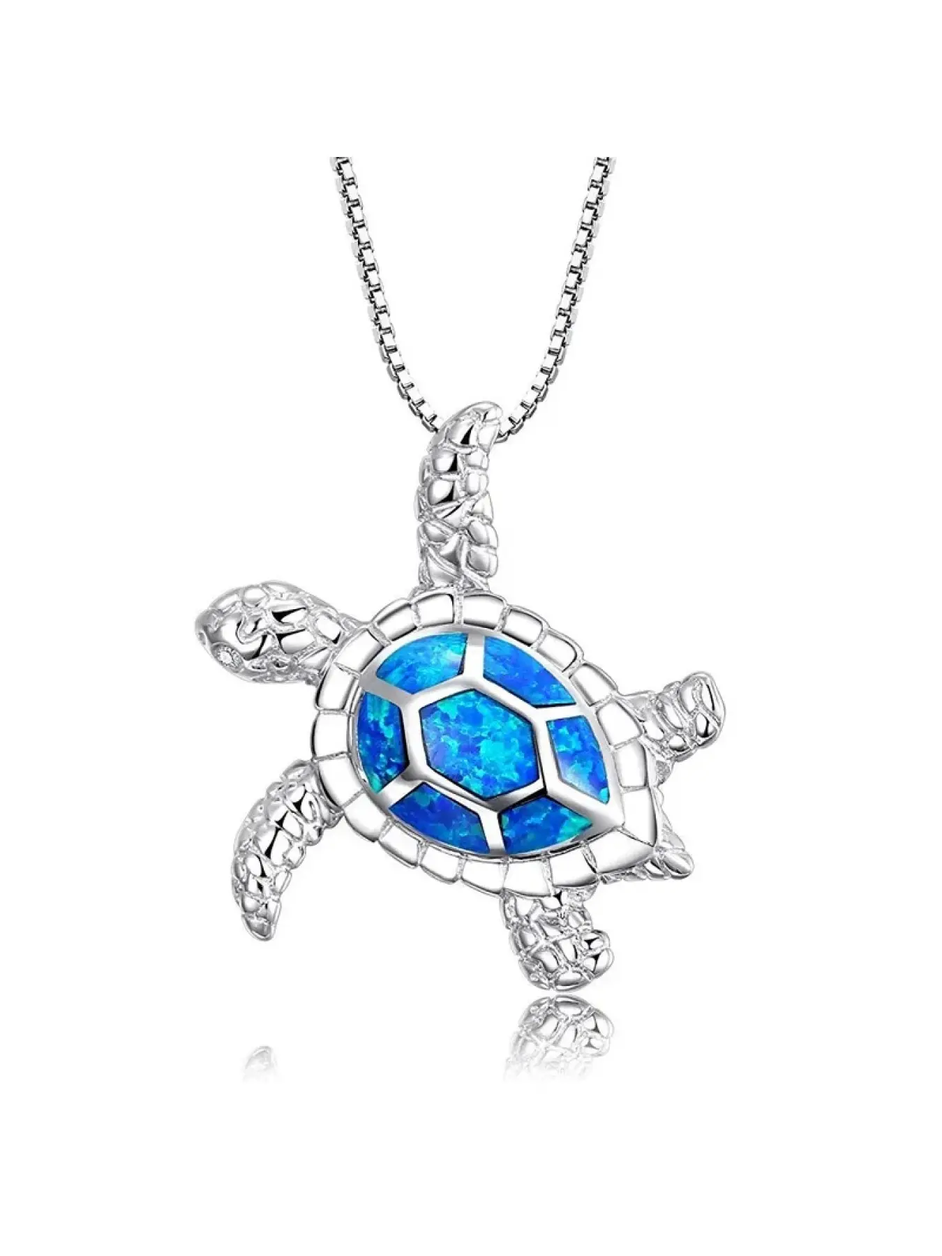 Elegant Sea Turtle Pendant Necklace, Silver Color Animal Jewelry with Blue Opal, Ocean Theme Birthday Gift for Women Girls, Decorative Necklace