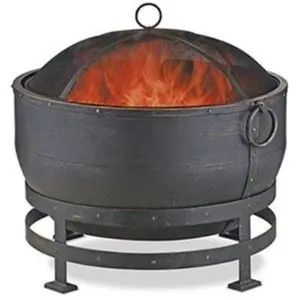 212 MAIN Oil Rubbed Bronze Kettle-Shape Wood Burning Outdoor Firebowl, Steel Firepit Stove with Airflow & Open Flame, Patio Fire Pit