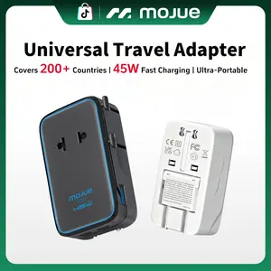 #Summer wins MOJUE Universal travel adapter, 4 ports, 1× 2-Pin AC, 1 USB A, 2 USB C international power adapter, suitable for global plugs in Europe/UK/Australia/Asia, a must-have for travel, applicable to over 200+ countries Multifunctional Charger