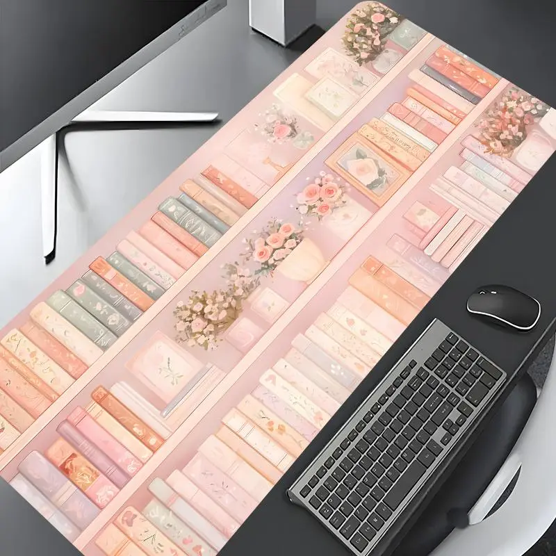 Floral & Book Pattern Mouse Pad, Rectangle Gaming Mouse Pad, Non-Slip Mousepad, Office Desk Keyboard Mouse Mat, Corporate Work Desk Accessories, Computer Desk Accessories, Desk Accessories for Home Office Game Room Desk