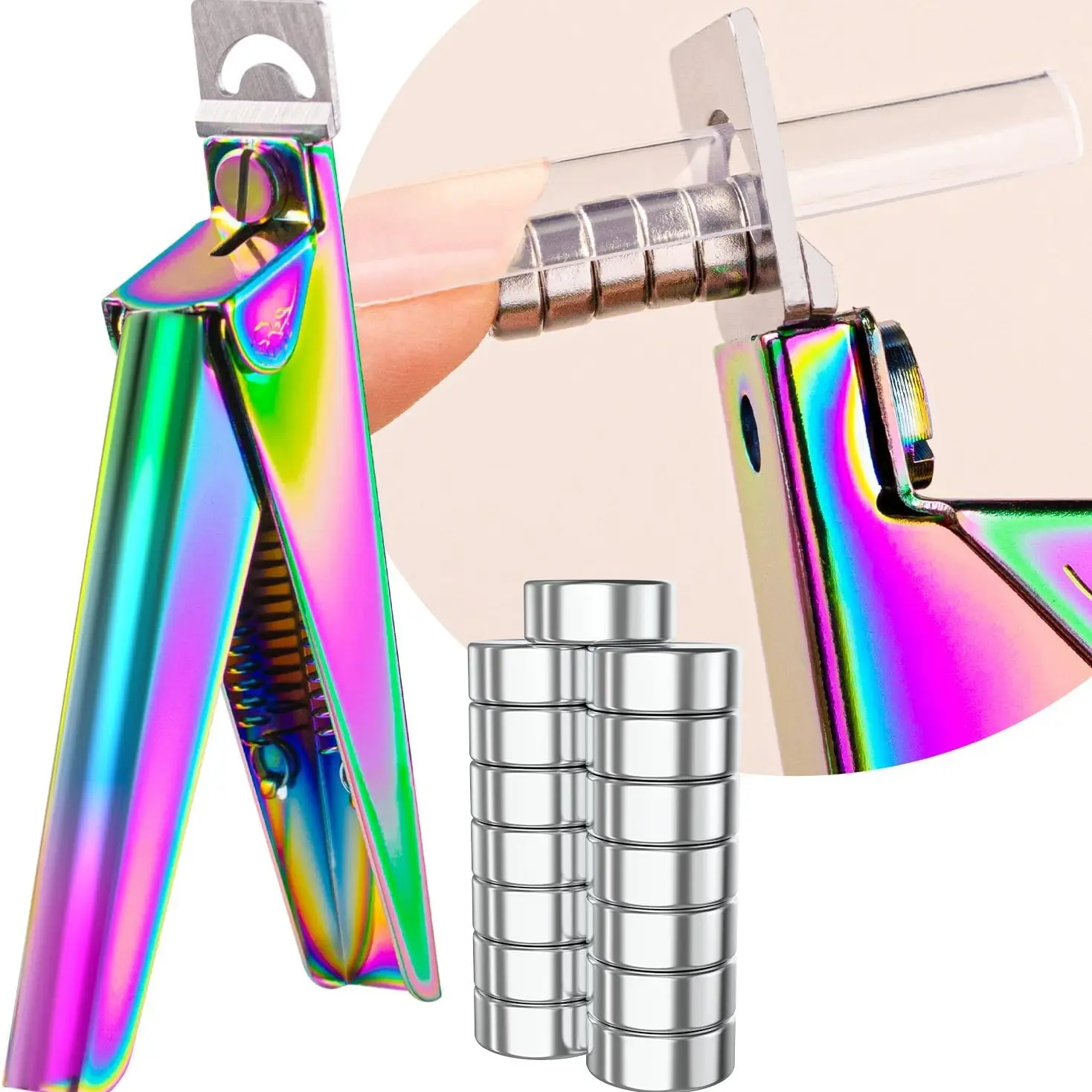 Acrylic False Nail Clippers with Magnets,Nail Cutters for Nail Tips,Nail Tip Cutter with Length Measurement, Acrylic Nail Cutter with Sizer Magnets, Manicure Tool for Salon Home Nail Art, Nail Art Tools